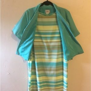 2 Piece Striped Sleeveless Tank Dress and Short Sleeve Jacket